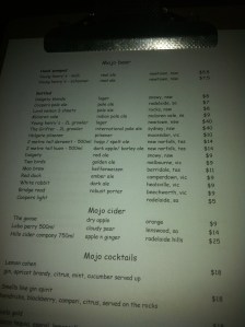 Mojo Bar Beer List