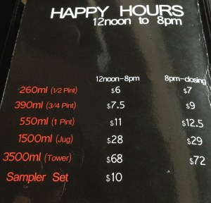 The price list - Happy hour ain't that happy